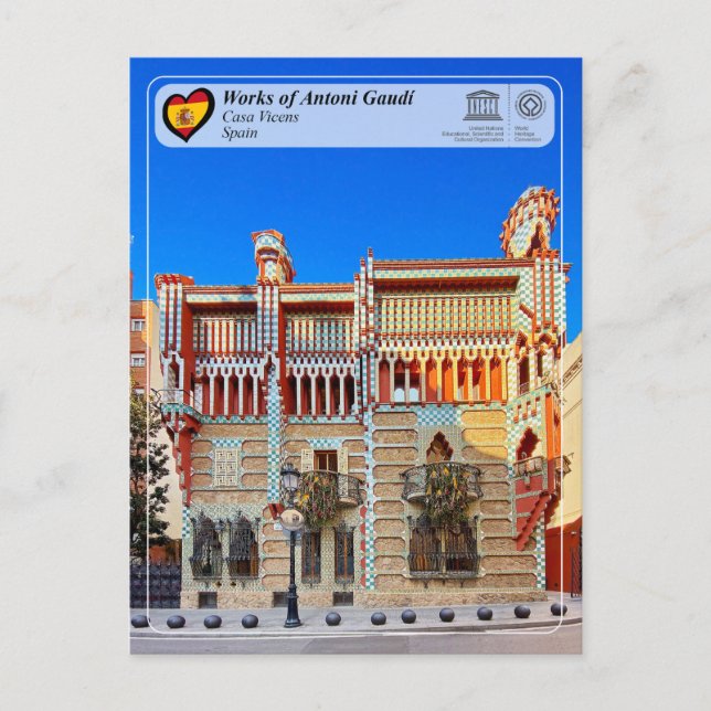 Postal UNESCO WHS - Antoni Gaudí - Casa Vicens (Anverso)