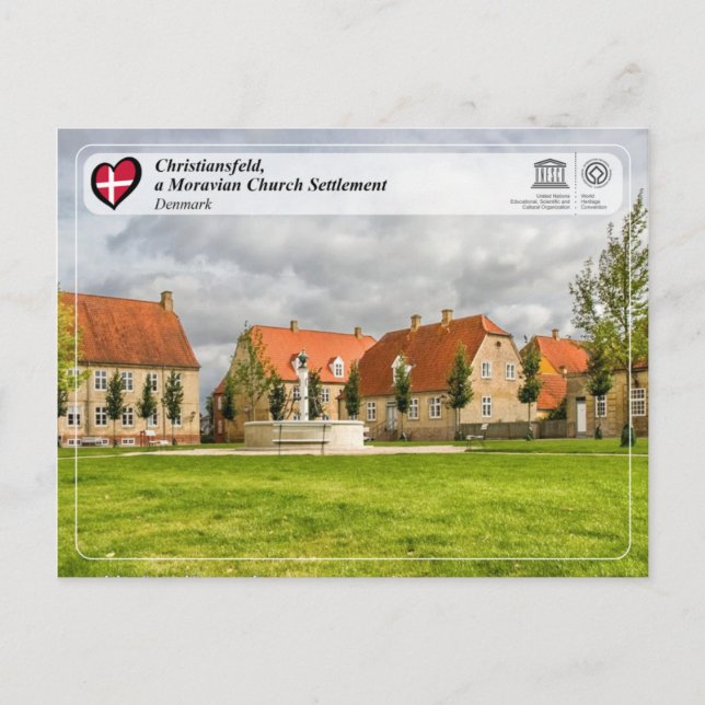 Postal UNESCO WHS - Christiansfeld - Iglesia Moraviana (Anverso)