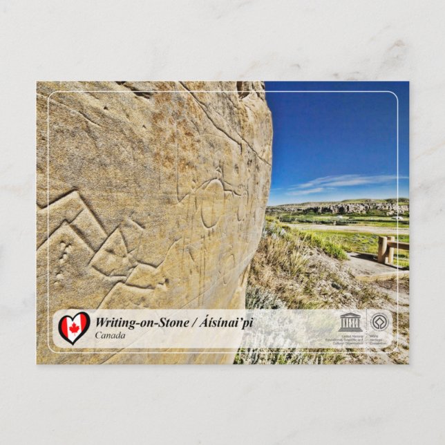 Postal UNESCO WHS - Escribiendo en piedra / Áísínai’pi (Anverso)