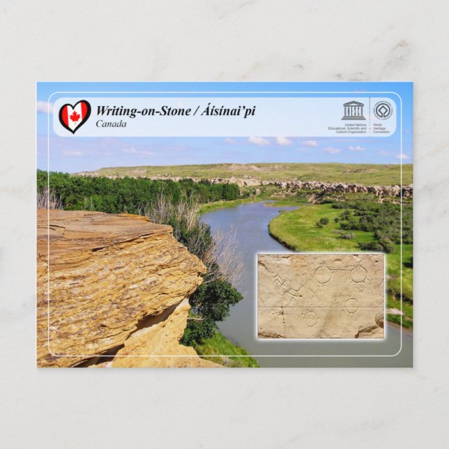Postal UNESCO WHS - Escribiendo en piedra / Áísínai’pi (Anverso)