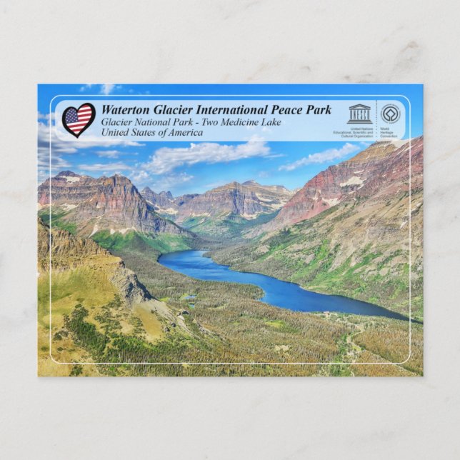 Postal UNESCO  WHS - Glaciar NP - Lago Two Medicine Postc (Anverso)