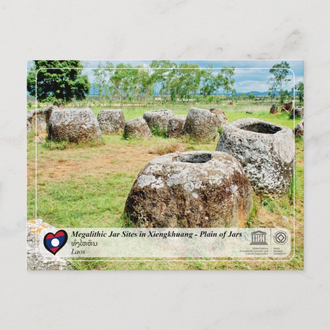 Postal UNESCO - Xiengkhuang - Llanura de las jarras - ທົ່ (Anverso)