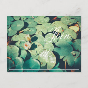 Postal Únete a nosotros Flor de Nenúfar de Hojas Verdes T