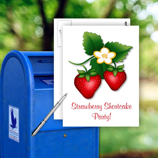 Postal Únete a nuestra fiesta de Strawberry Shortcake (Join our Strawberry Shortcake Party with a Postcard .Send a slice of summer sweetness. )