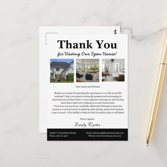 Postal Único agradecimiento de casa abierta de bienes raí (Anverso/Reverso In Situ)