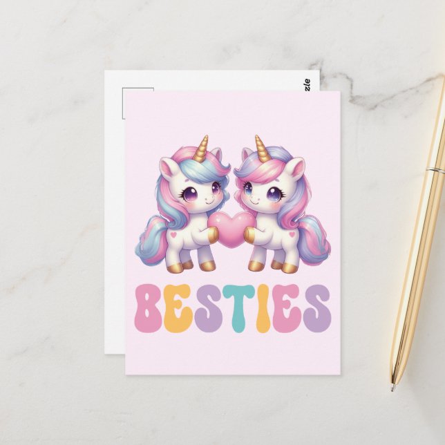 Postal Unicorn Besties los mejores amigos para siempre (Anverso/Reverso In Situ)