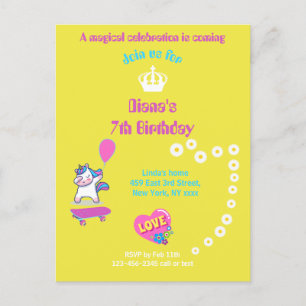 Postal Unicorn en monopatín con subtítulos personalizados