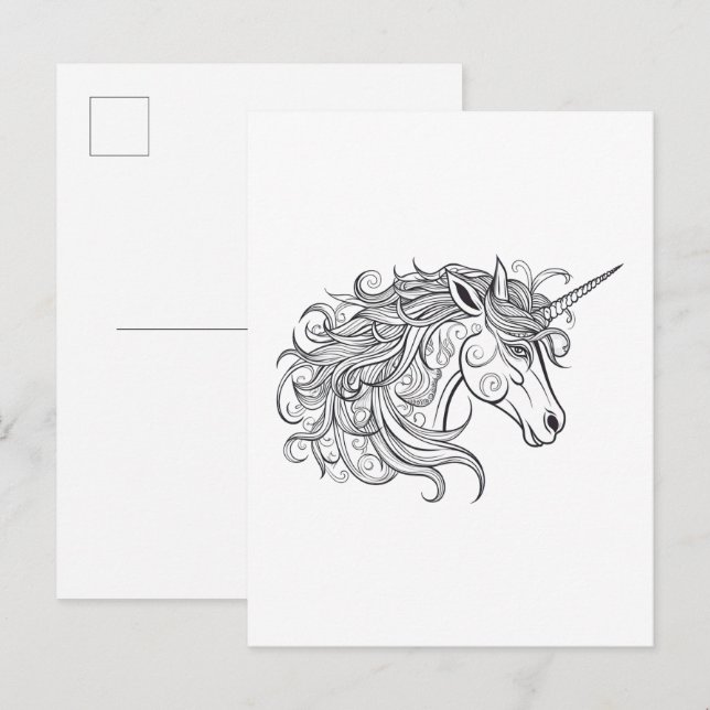 Postal  Unicorn Head Drawing  Small (Anverso / Reverso)