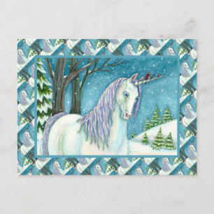 POSTAL UNICORN INVIERNO Y AVES, CABALLO DE NIEVE PACÍFICO