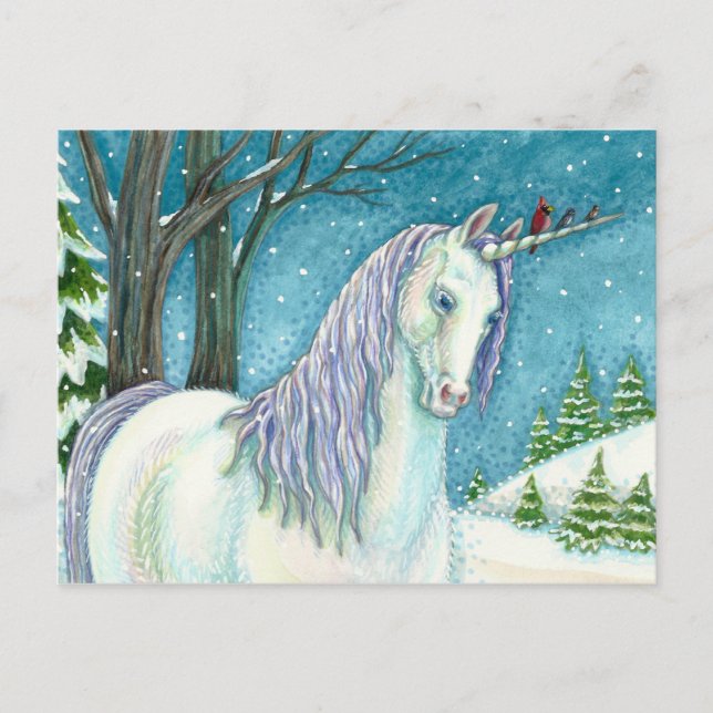 POSTAL UNICORN INVIERNO Y AVES, PAISAJE DE NIEVE PACÍFICO (Anverso)