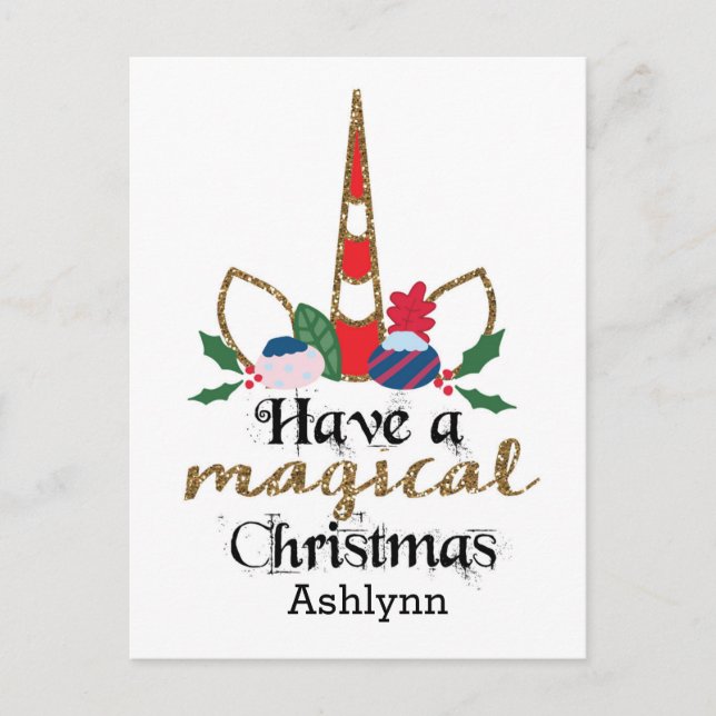 Postal Unicorn Navidades personalizados (Anverso)
