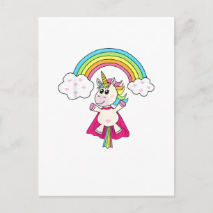 Postal Unicorn Superhero vuela a la camiseta del arcoiris