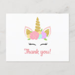 Postal Unicorn Thank You Postcard<br><div class="desc">The perfect party supplies for a unicorn-themed party!

Check out our shop for more unicorn party options!</div>