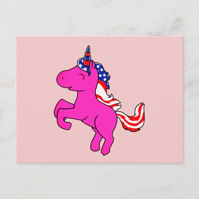 Postal Unicorn Yarrow Pink Patriotic USA Flag Mane Art (Anverso)