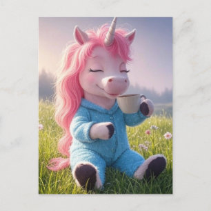 Postal Unicornio Adorable con café