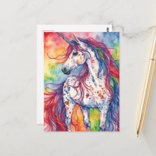 Postal Unicornio Adorable de Acuarela
