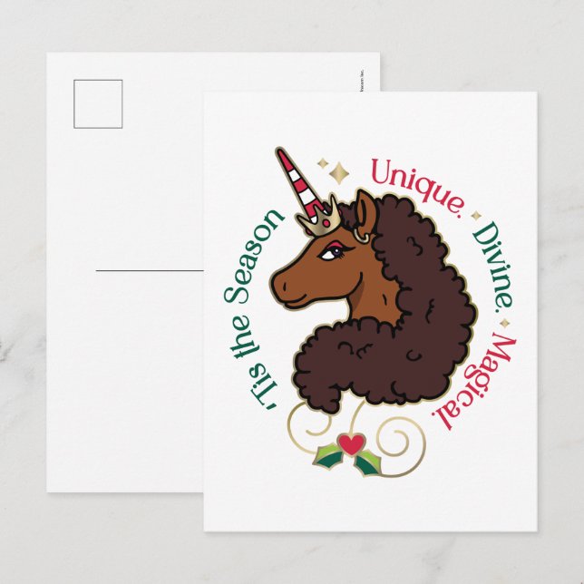 Postal Unicornio Afro 'Este es unicornio de temporada (Anverso / Reverso)