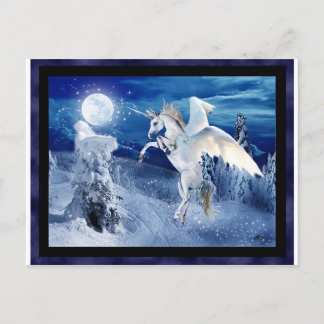 Postal Unicornio alada Pegasus Moon Horse Snows Tir'Riell (Anverso)