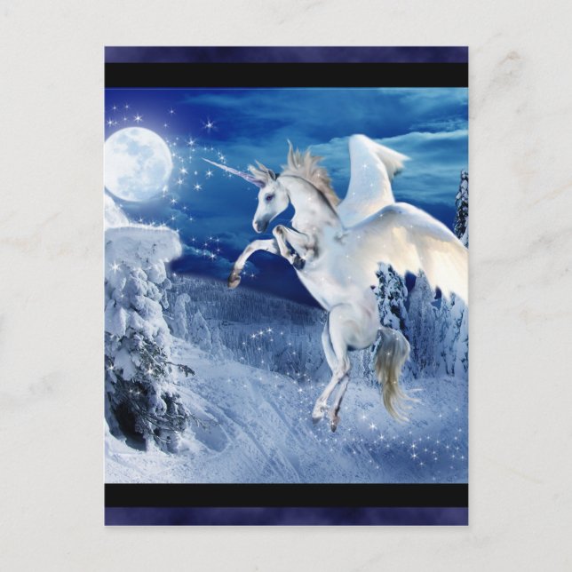 Postal Unicornio alada Pegasus Moon Horse Snows Tir'Riell (Anverso)