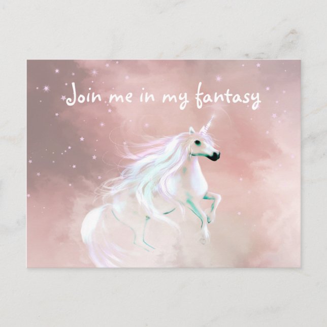 Postal Unicornio amante de la fantasía (Anverso)