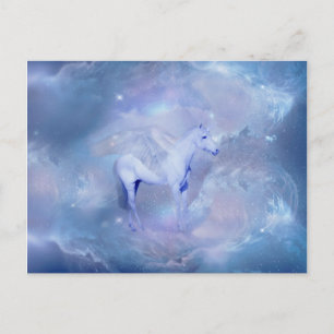 Postal Unicornio azul con fantasía de alas