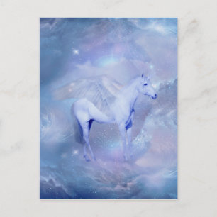 Postal Unicornio azul con fantasía de alas