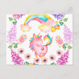 Postal Unicornio bebé jugando en su jardín Multiproductos