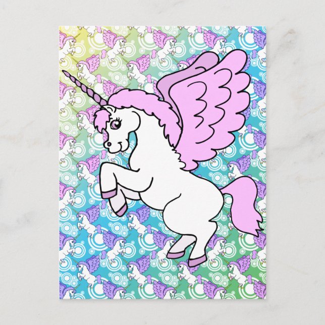 Postal Unicornio blanco y rosa (Anverso)