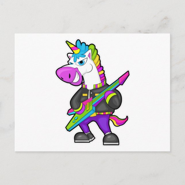 Postal Unicornio como músico con guitarra (Anverso)