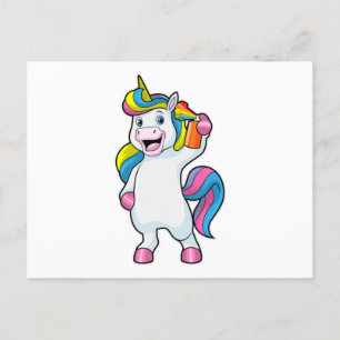 Postal Unicornio como peluquero con laca para el pelo