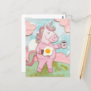 Postal Unicornio con café y huevo