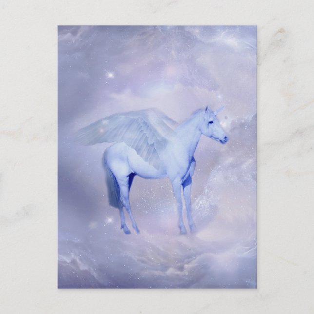 Postal Unicornio con fantasía de alas (Anverso)