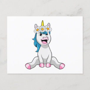 Postal Unicornio con flores Daisy