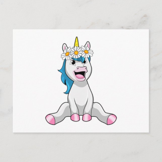 Postal Unicornio con flores Daisy (Anverso)