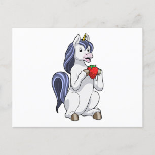 Postal Unicornio con Fruta de Fresa