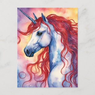 Postal Unicornio Con Pelo Rojo