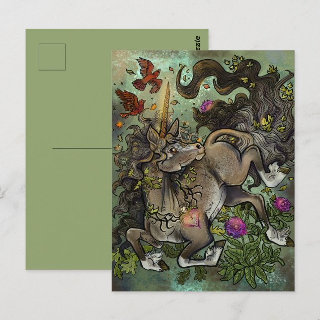 Postal Unicornio de corazón salvaje (Anverso / Reverso)