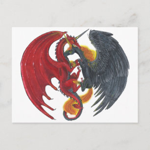 Postal Unicornio de Fuego Negro y Dragón Rojo