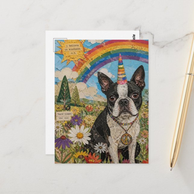 Postal Unicornio de la Paz Boston Terrier (Anverso/Reverso In Situ)