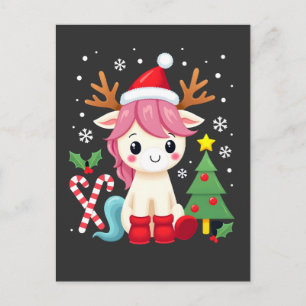 Postal Unicornio de Navidad Lindo Mágico Xmas Niñas 