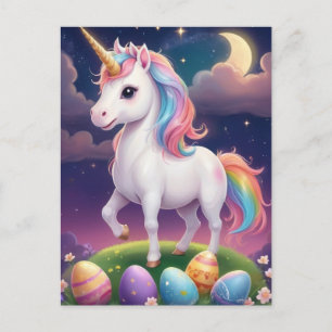 Postal Unicornio de Pascua en una noche mágica