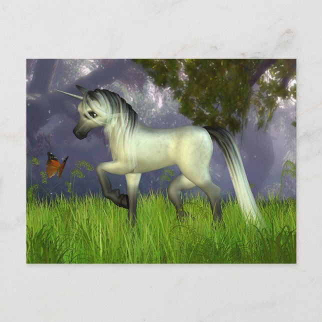 Postal Unicornio de tocino con fondo de bosque (Anverso)