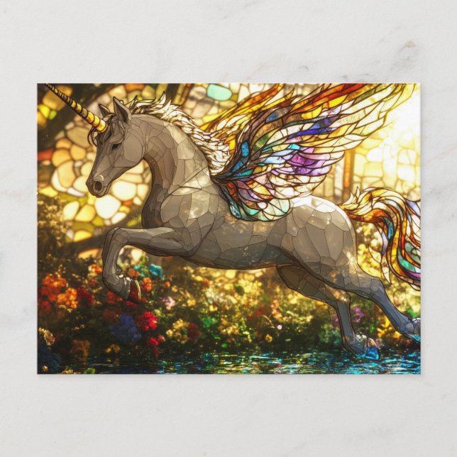 Postal Unicornio de vidrio manchado (Anverso)