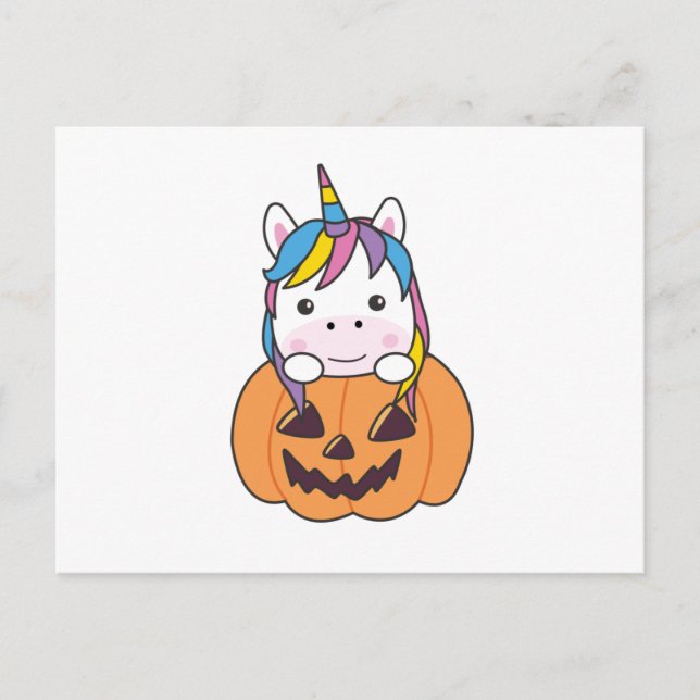 Postal Unicornio En Calabaza Cute Unicornios Feliz Hallow (Anverso)