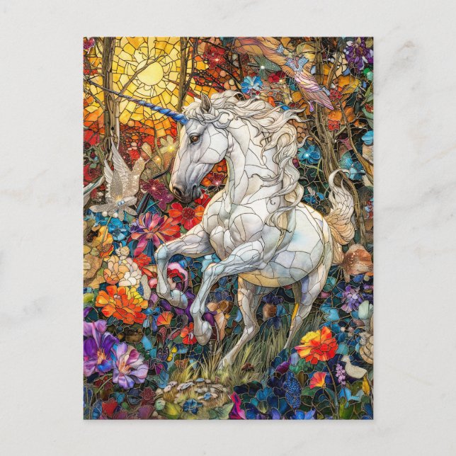 Postal Unicornio en el jardín de flores (Anverso)