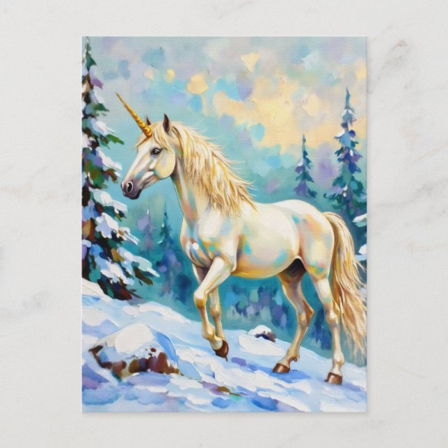 Postal Unicornio en invierno (Anverso)