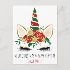 Postal Unicornio en invierno de Año Nuevo navidades
