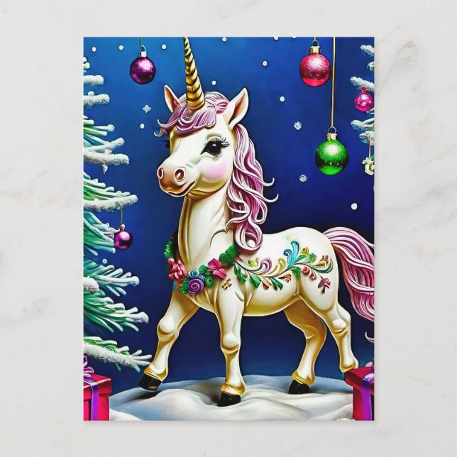 Postal unicornio en navidades (Anverso)