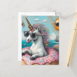 Postal Unicornio en un suelo de donut