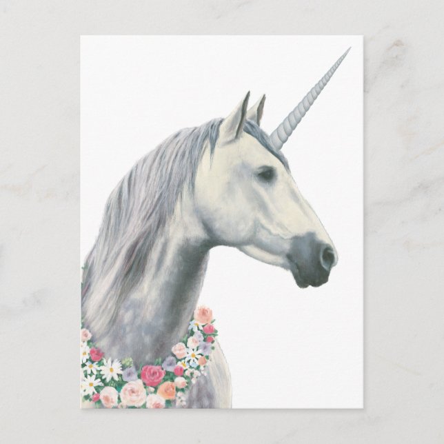Postal Unicornio espiritual con flores alrededor del cuel (Anverso)